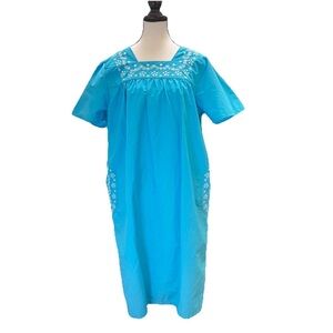 CW Classics Blue Muumuu Midi Dress Pockets Milkmaid Cottagecore Prairie Size M